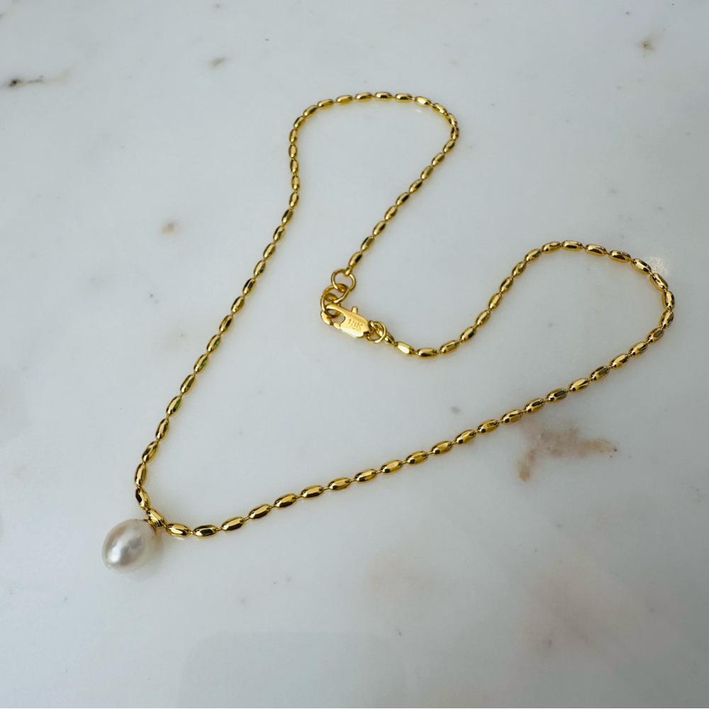 New 18K Gold Beads Chain Real Pearl Chocker Necklace - Picture 8 of 8